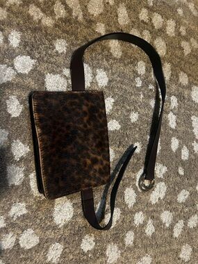 Leopard Print Crossbody Bag with Brown Leather Strap